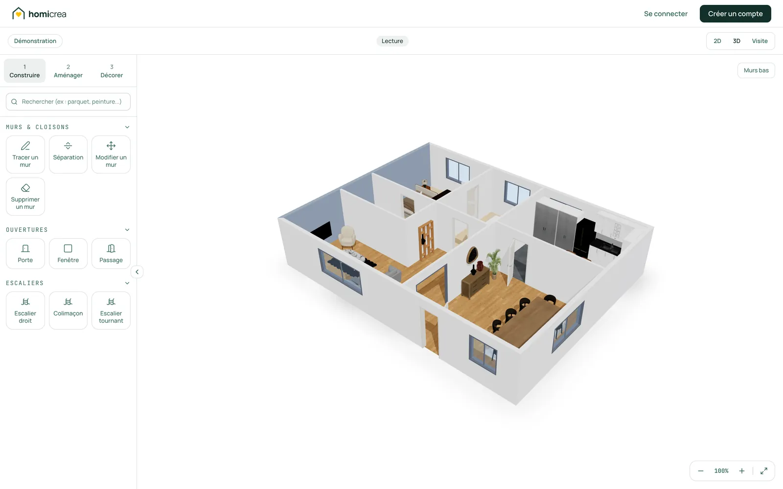 Vue 3D d'un appartement meublé partagé sur Homicrea
