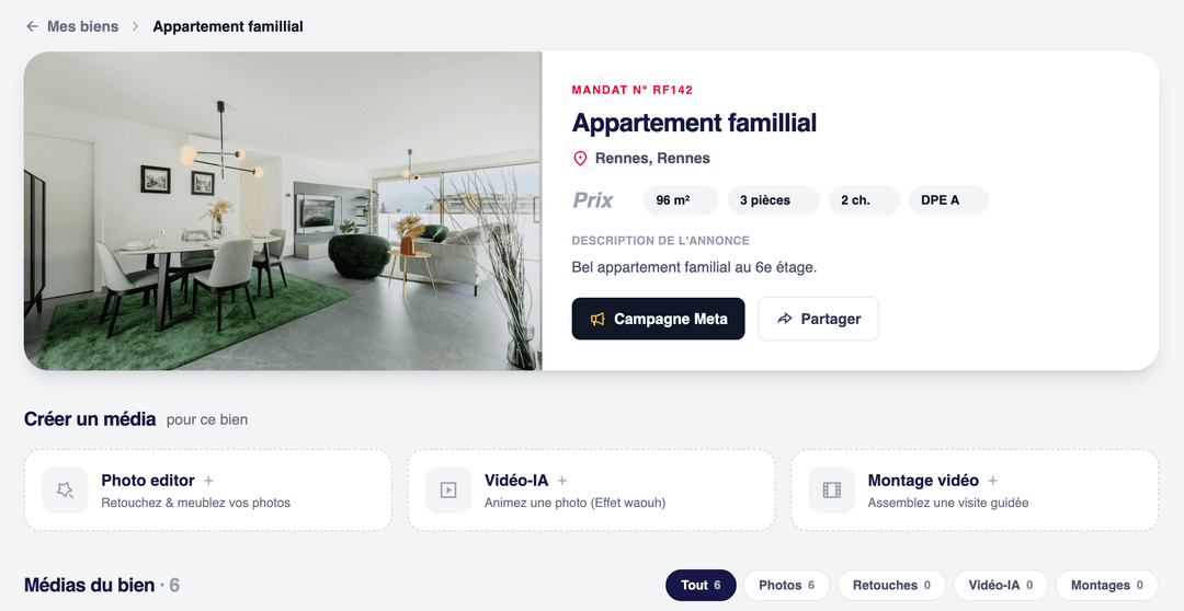 Fiche bien IACrea avec médias et projets associés